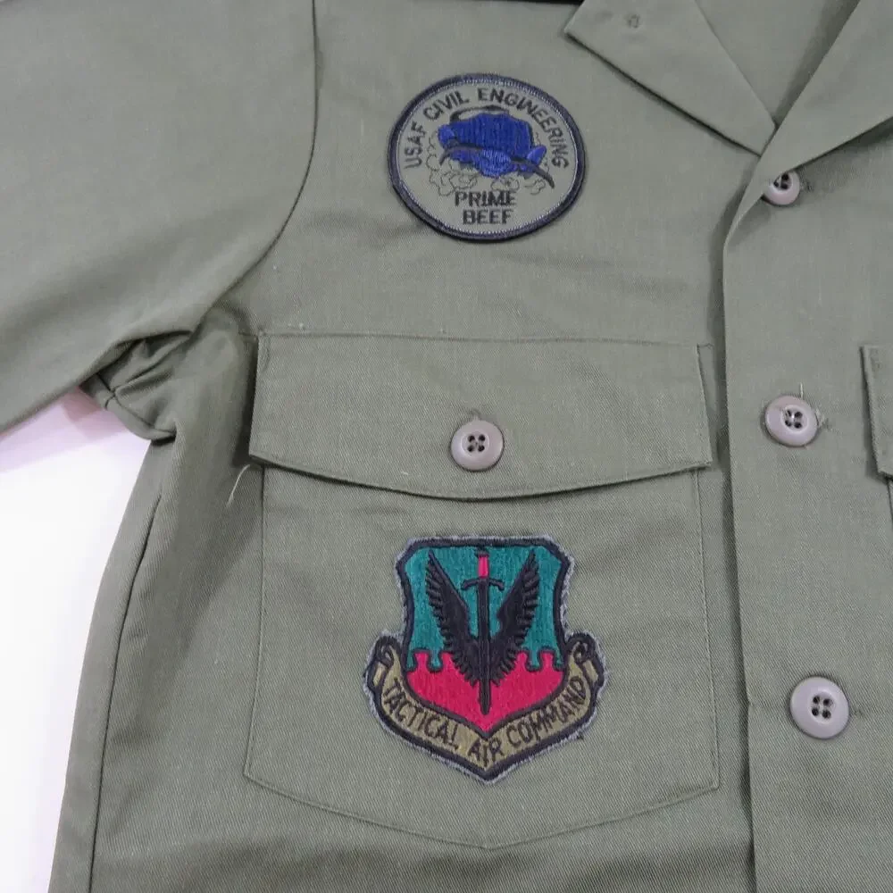 Military Utility Shirt USAF Shirt Green Short Sleeve Button Up Sz 14.5 x 33